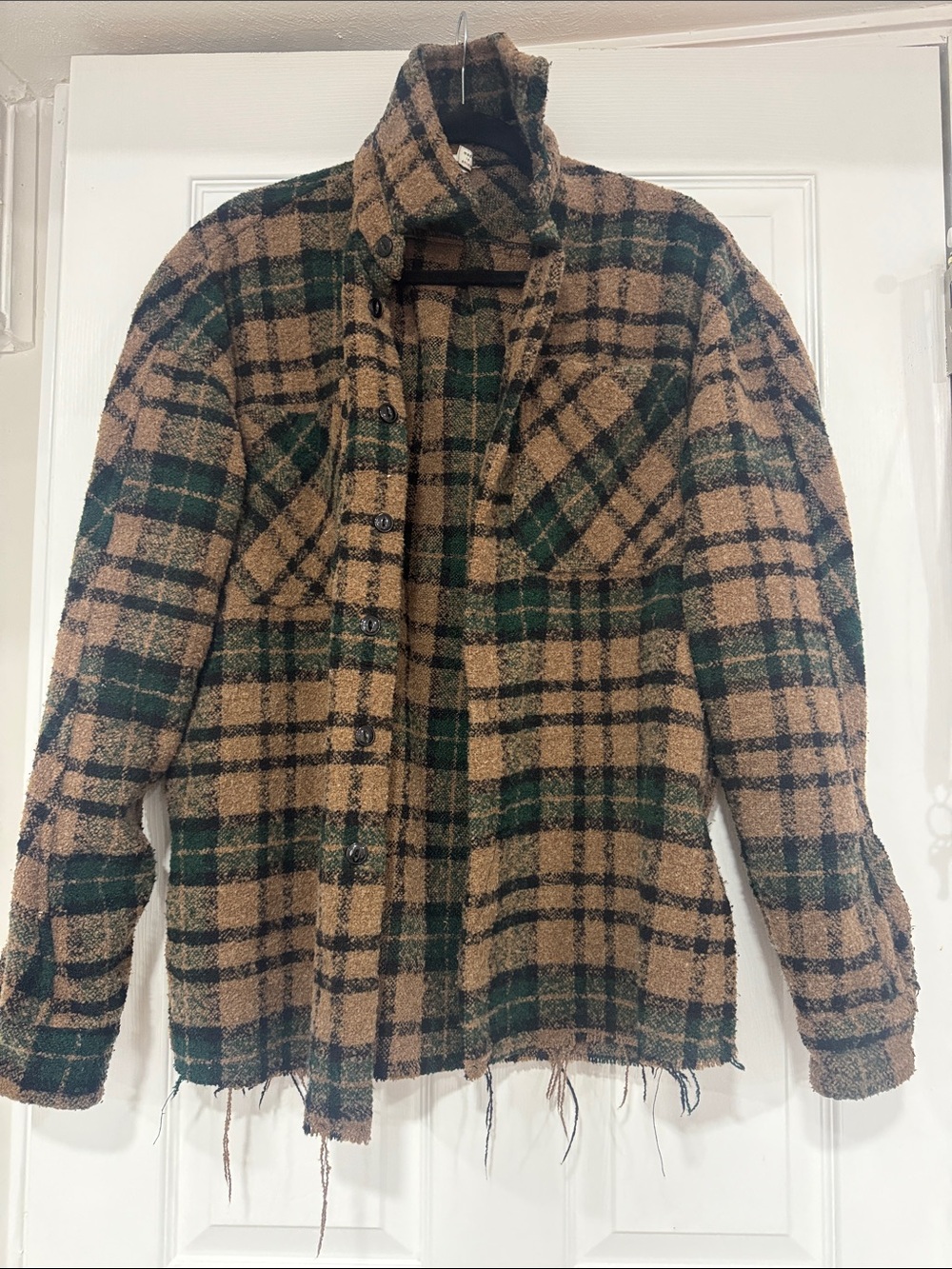 MNML Tan and Green Plaid Utility Shacket. Size S